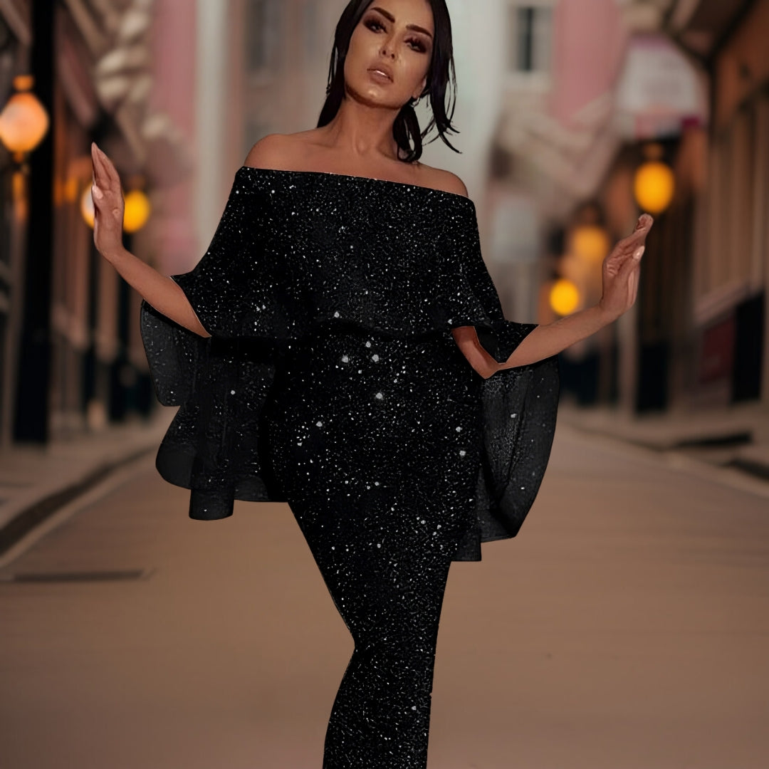 Robe longue pour femme | Épaules dénudées à paillettes pour soirées