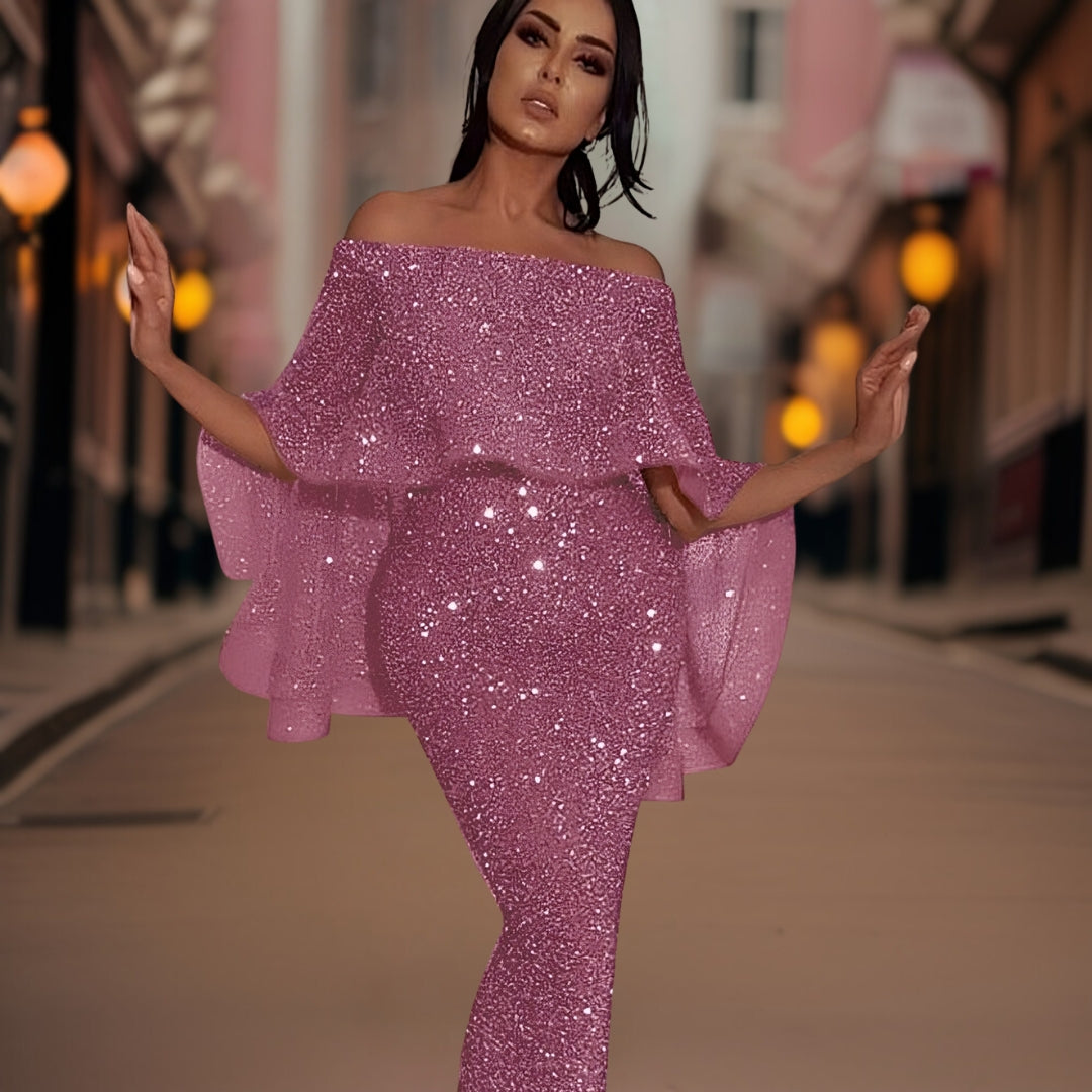 Robe longue pour femme | Épaules dénudées à paillettes pour soirées