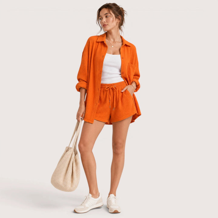 Eliza | Ensemble chemise et short à cordon de serrage 0