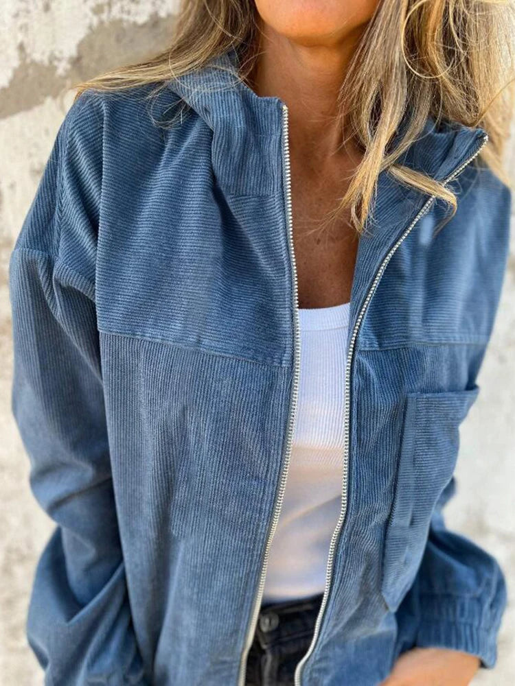 Ella™ | Sweat à capuche zippé en velours côtelé 1