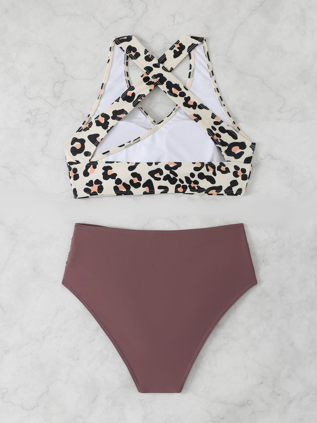 Ensemble bikini deux pièces taille haute pour femme – Haut dos nu à volants et culotte gainante 6