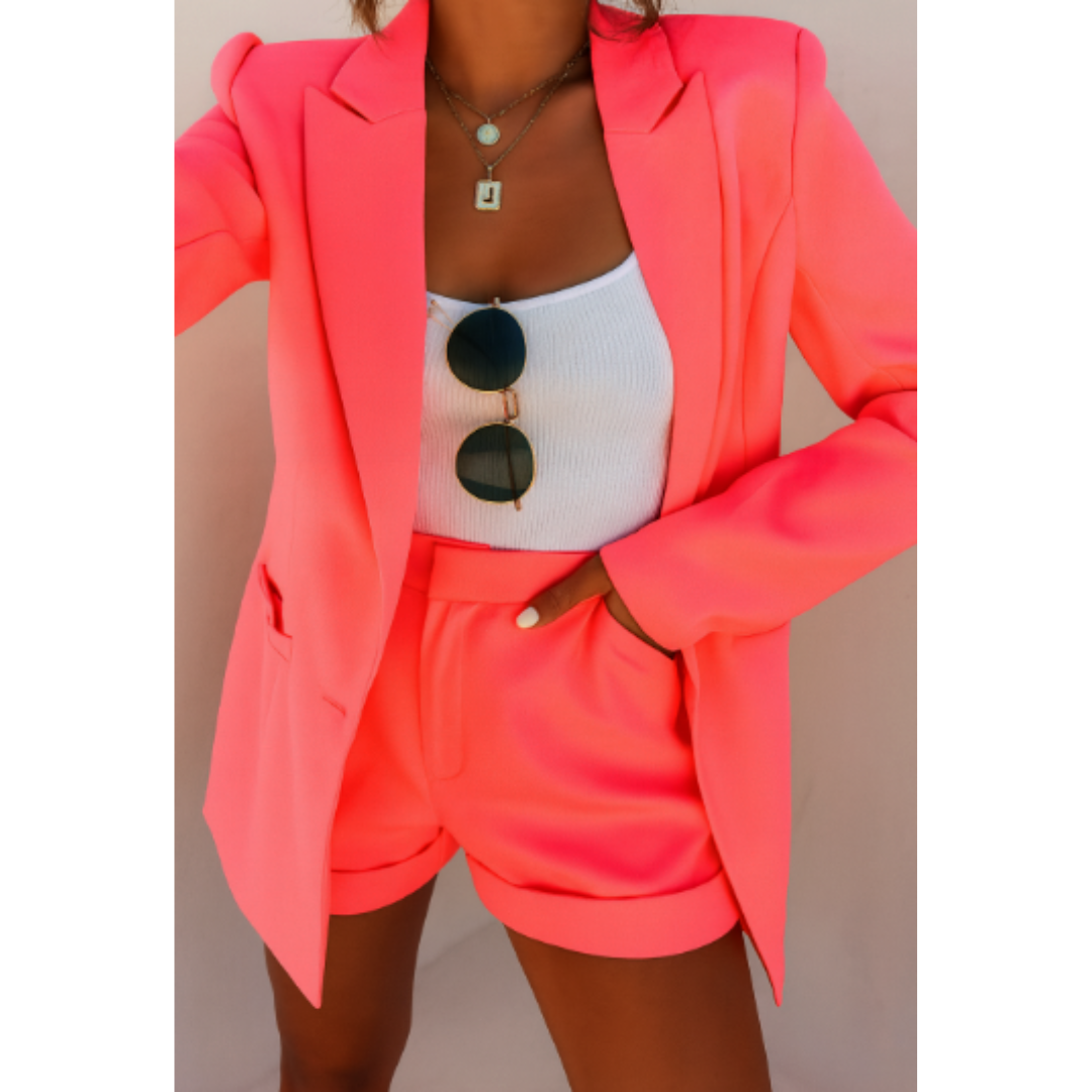 Ensemble blazer et short femme deux pièces coupe cintrée