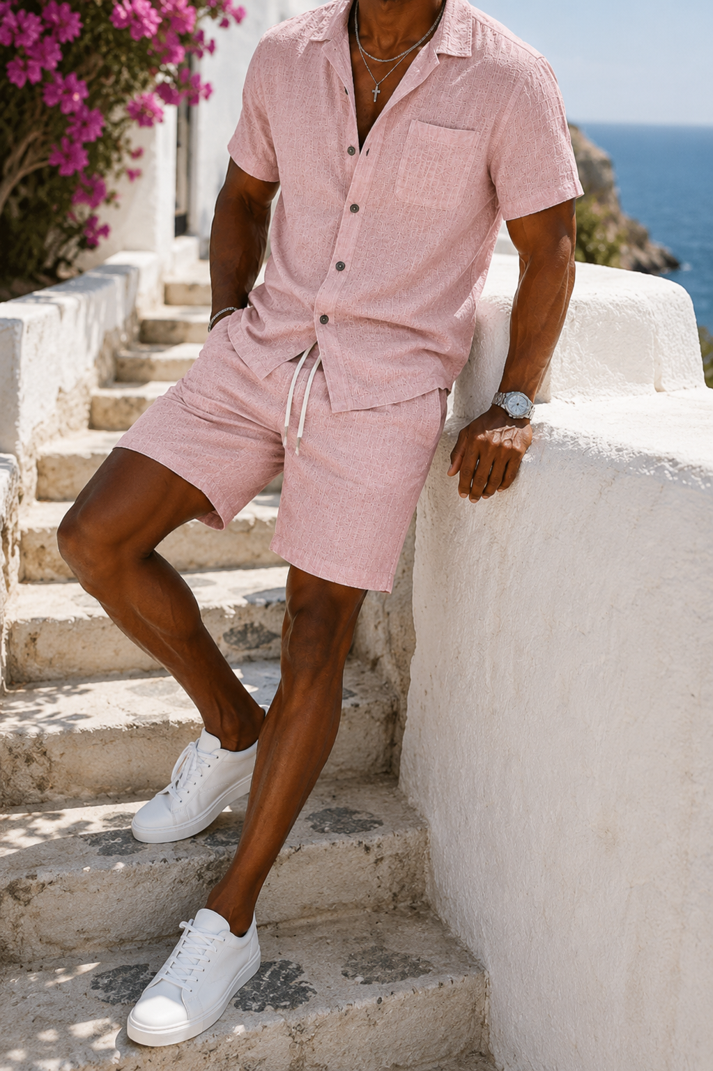 Ensemble d'été bohème en lin pour homme Sven, fermeture boutonnée et poche poitrine 4