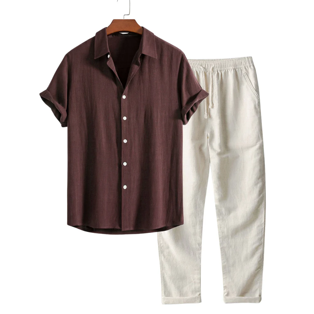 Ensemble deux pièces pour homme | Chemise à manches courtes et pantalon à cordon 4