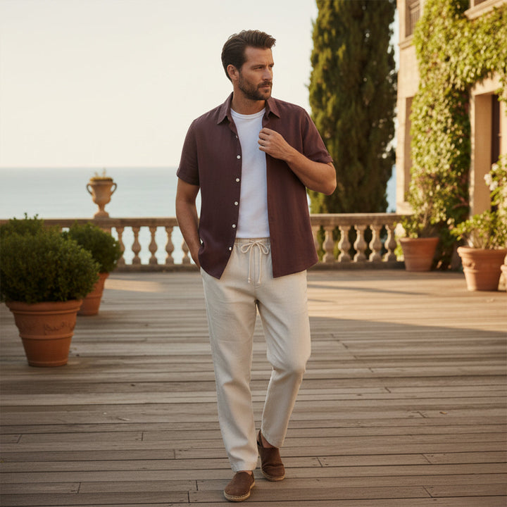 Ensemble deux pièces pour homme | Chemise à manches courtes et pantalon à cordon 8