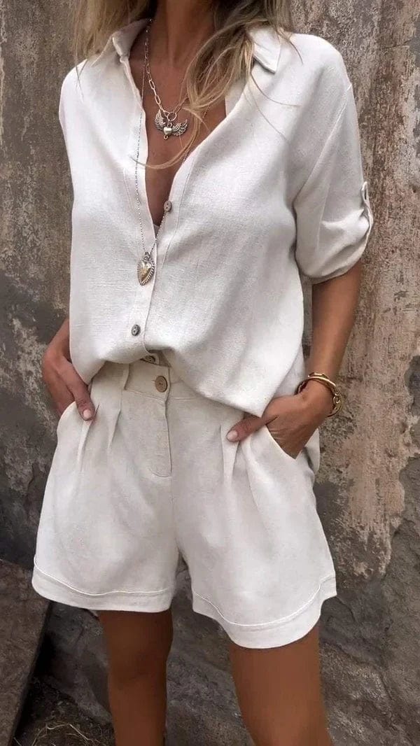 Ensemble en lin pour femme | Ensemble chemisier et pantalon assorti 0