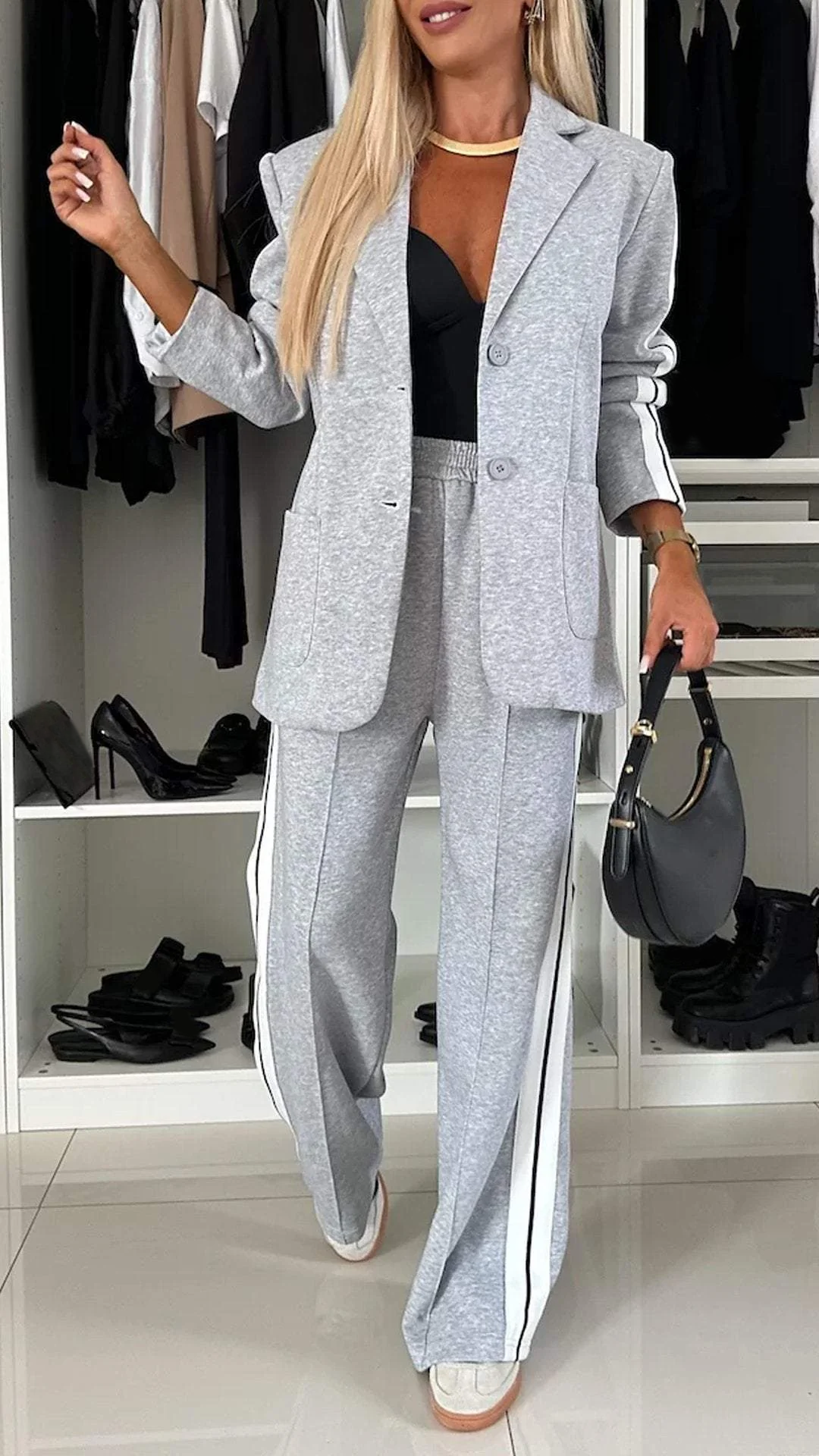 Ensemble tailleur femme blazer ample pantalon boutonne bureau