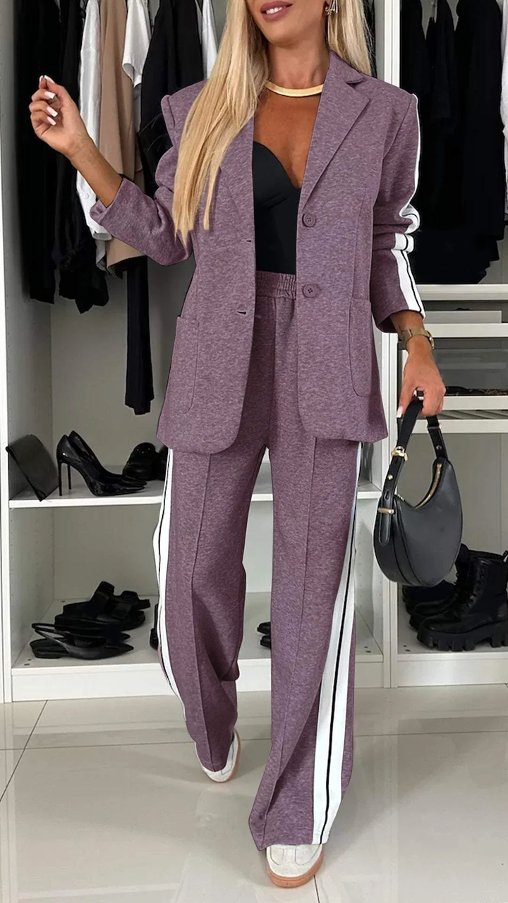 Ensemble tailleur femme blazer ample pantalon boutonné bureau travail