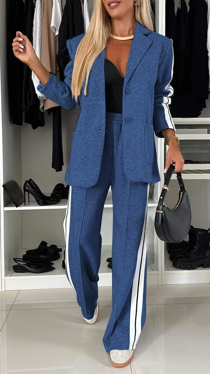 Ensemble tailleur femme blazer ample pantalon boutonné bureau travail