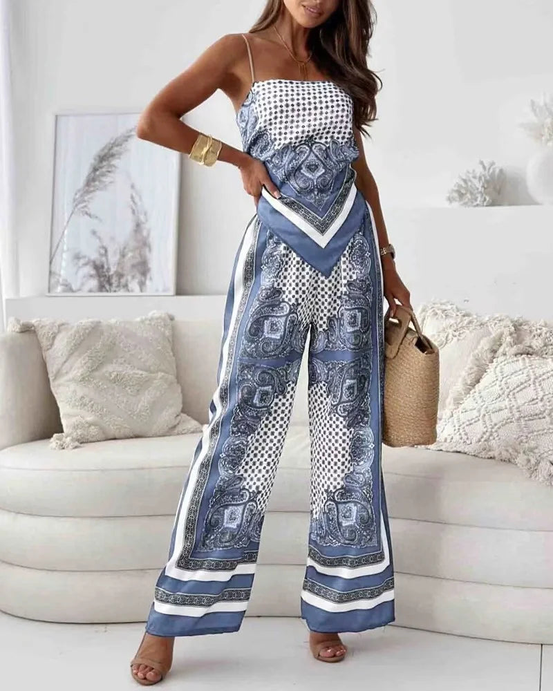 Alya | Ensemble élégant en deux pièces avec gilet et pantalon imprimé avec lacets