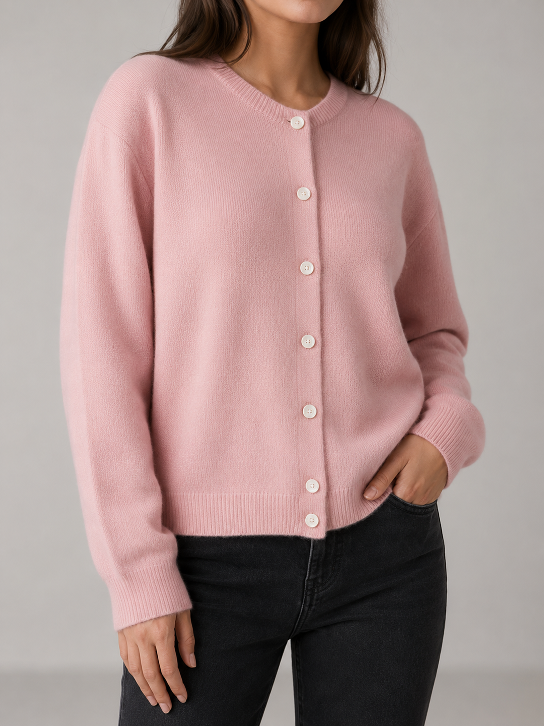 Gilet en maille duveteuse à boutons automne femme 0