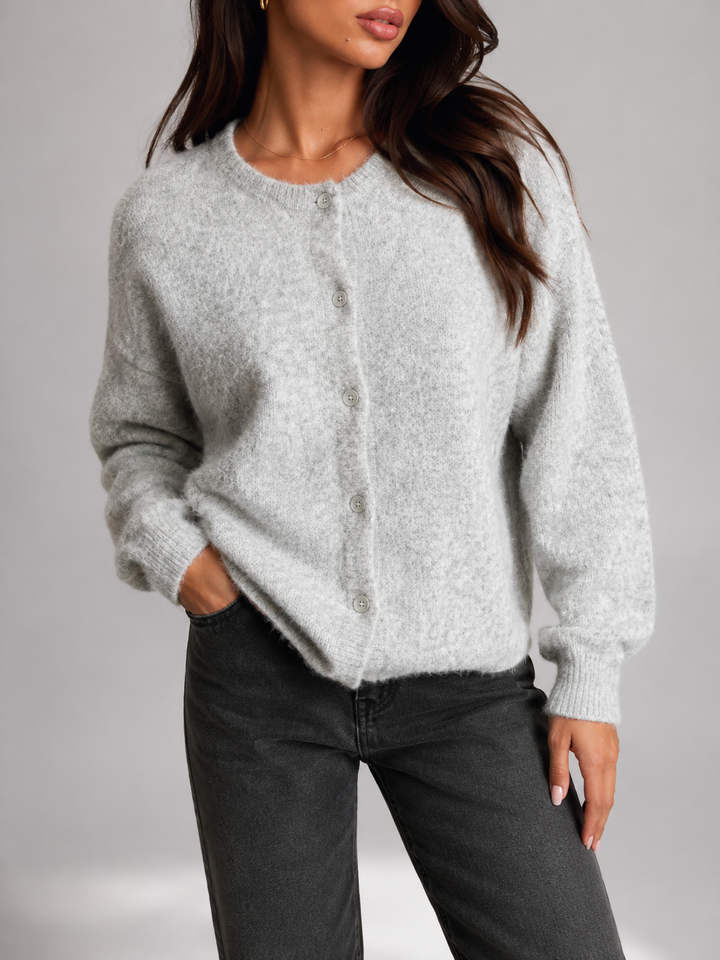 Gilet en maille duveteuse à boutons automne femme 1