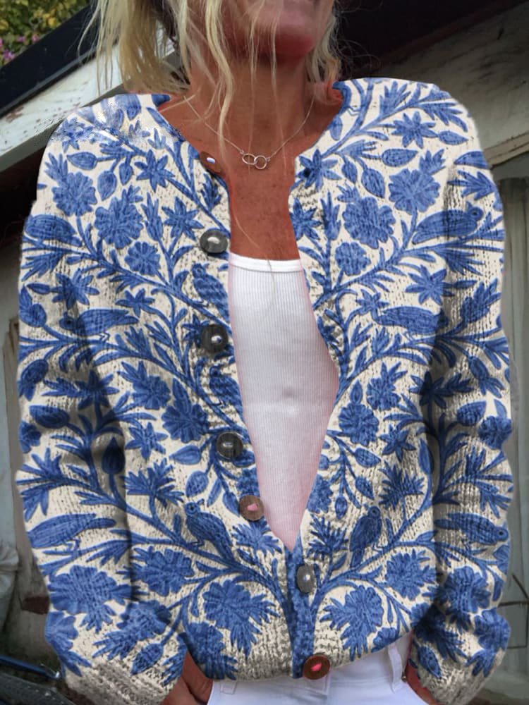 Gilet pour femme brodé | Cardigan boutonné manches longues