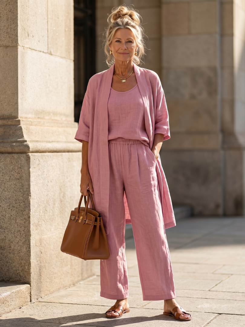 Gilet pour femme | Ensemble trois pièces avec pantalon à jambes larges 1