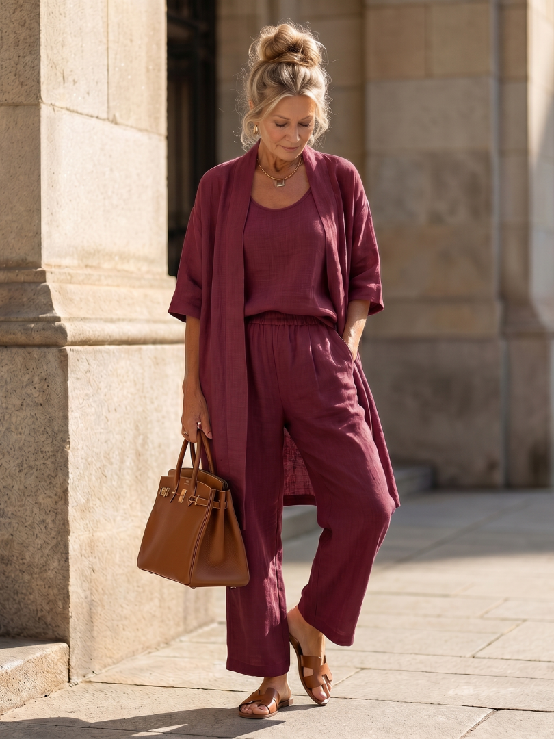 Gilet pour femme | Ensemble trois pièces avec pantalon à jambes larges 7