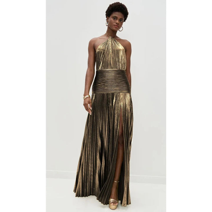 Giselle | Robe longue plissée dos nu à fente haute pour femme 0