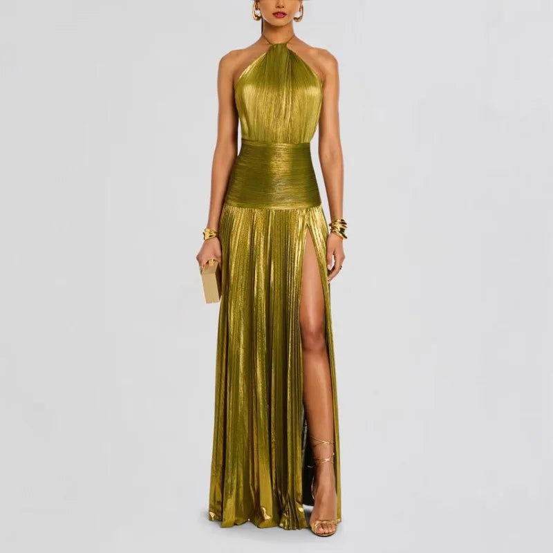 Giselle | Robe longue plissée dos nu à fente haute pour femme 1