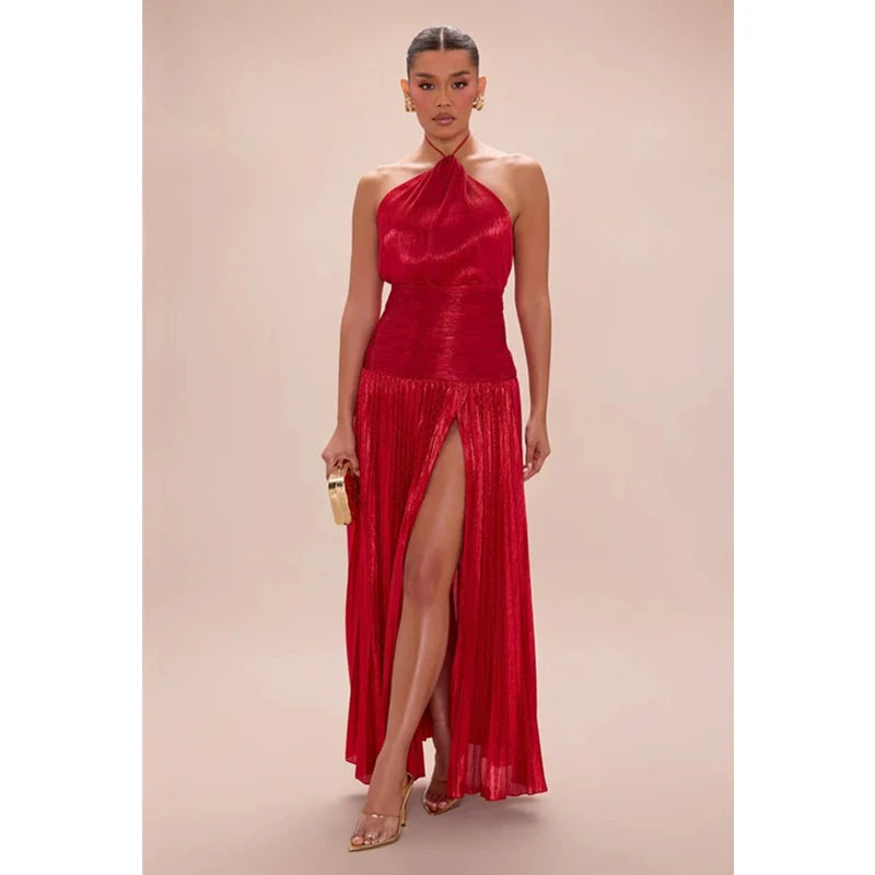 Giselle | Robe longue plissée dos nu à fente haute pour femme 10