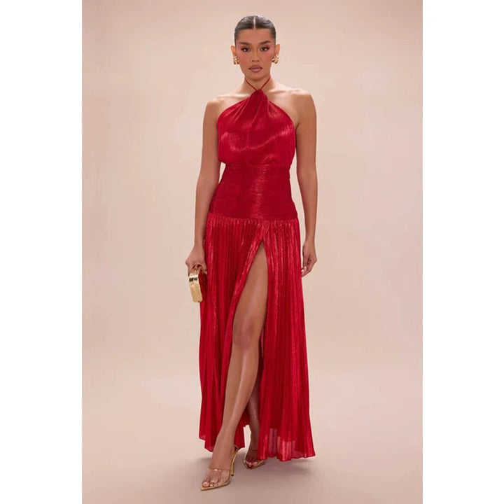 Giselle | Robe longue plissée dos nu à fente haute pour femme 10