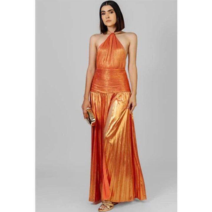 Giselle | Robe longue plissée dos nu à fente haute pour femme 12