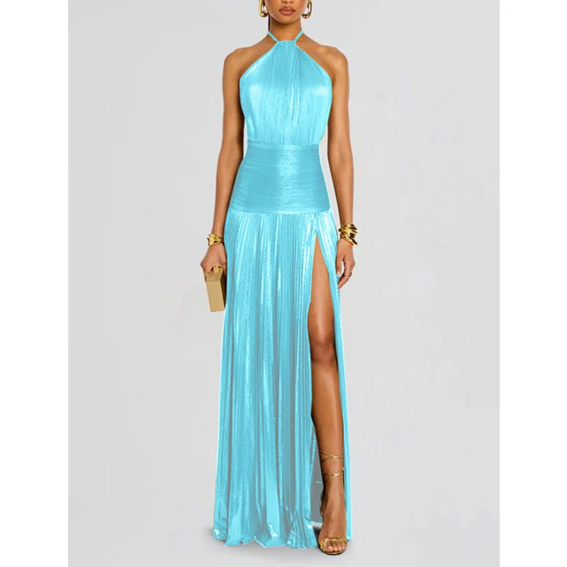 Giselle | Robe longue plissée dos nu à fente haute pour femme 14