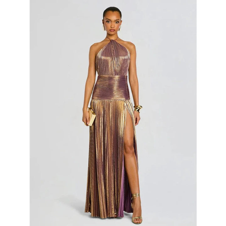 Giselle | Robe longue plissée dos nu à fente haute pour femme 16