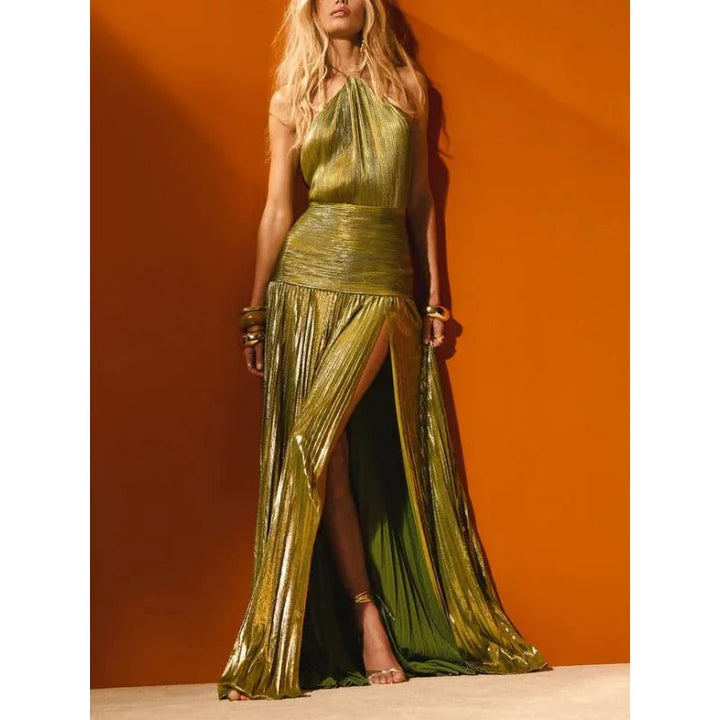 Giselle | Robe longue plissée dos nu à fente haute pour femme 2