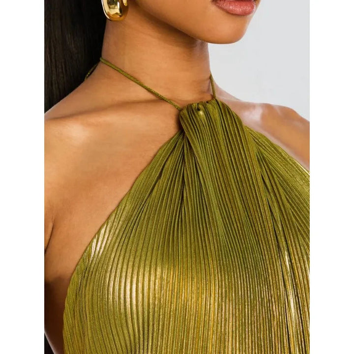 Giselle | Robe longue plissée dos nu à fente haute pour femme 4