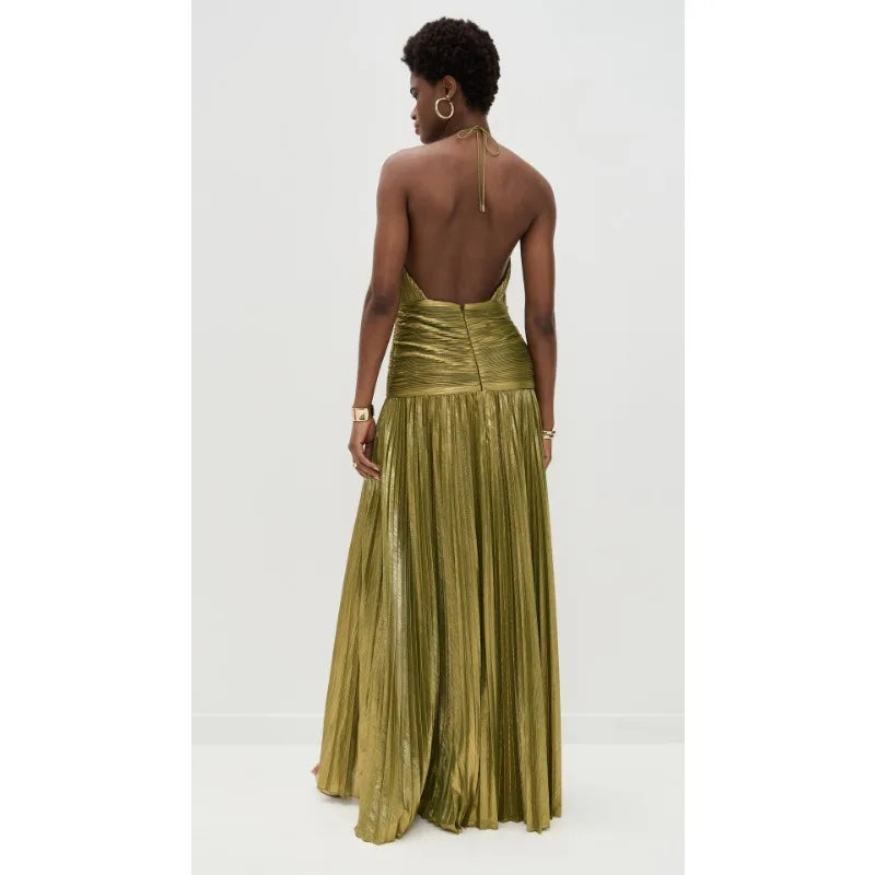 Giselle | Robe longue plissée dos nu à fente haute pour femme 6