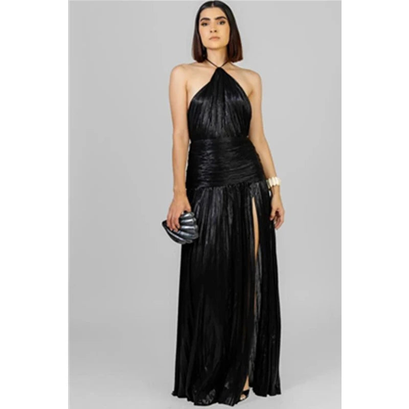 Giselle | Robe longue plissée dos nu à fente haute pour femme 9
