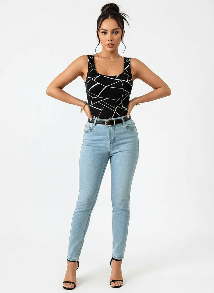 Haut femme motif géométrique coupe ajustée usage quotidien