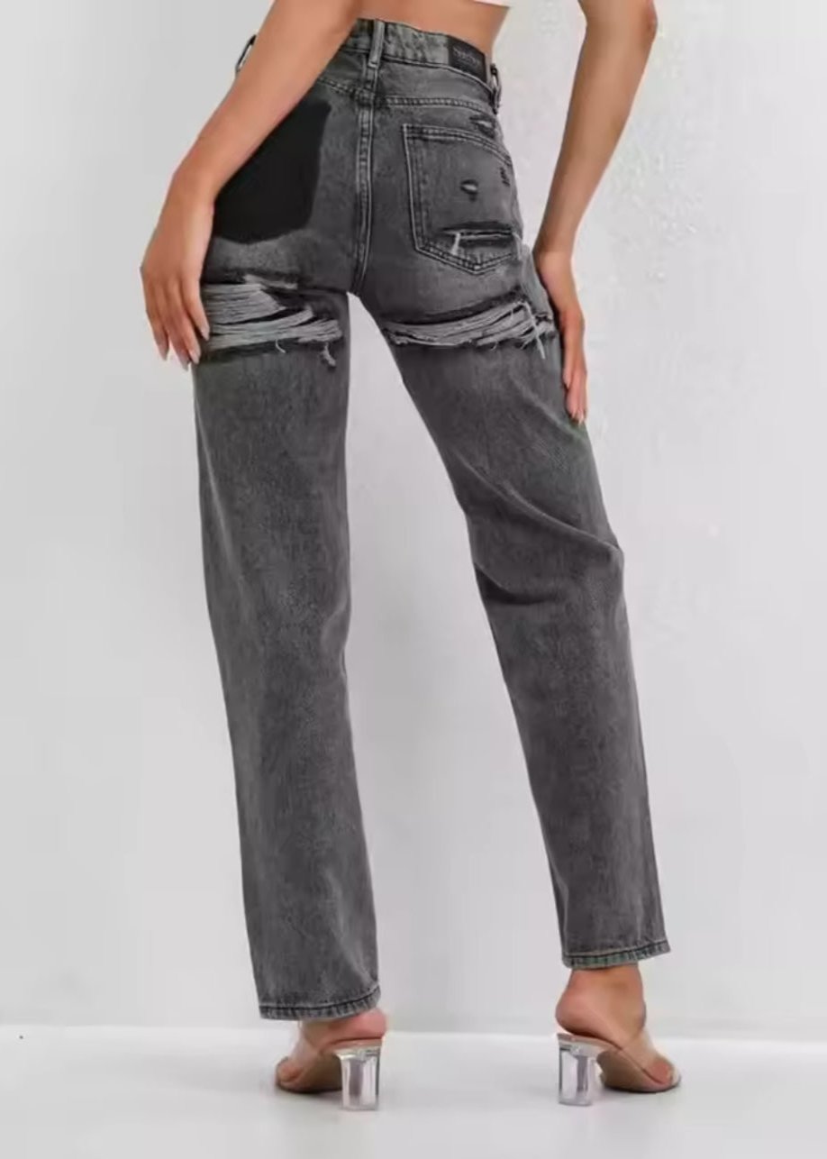 Jeans pour femme avec éléments de surface texturés et coupe droite