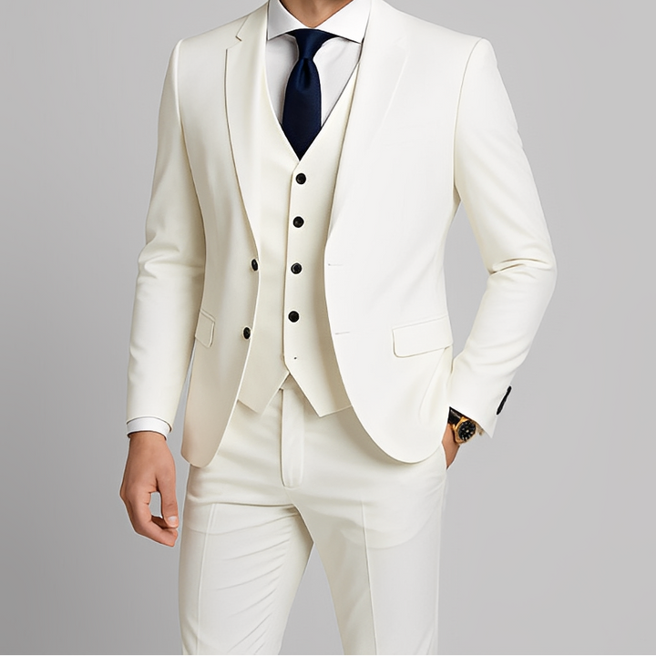 Costume homme trois pièces gris coupe ajustée cérémonie élégant