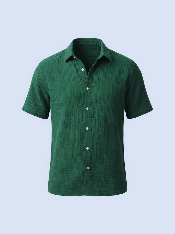 Julien - Chemise en Lin Homme Casual Manches Courtes avec Col Classique 0