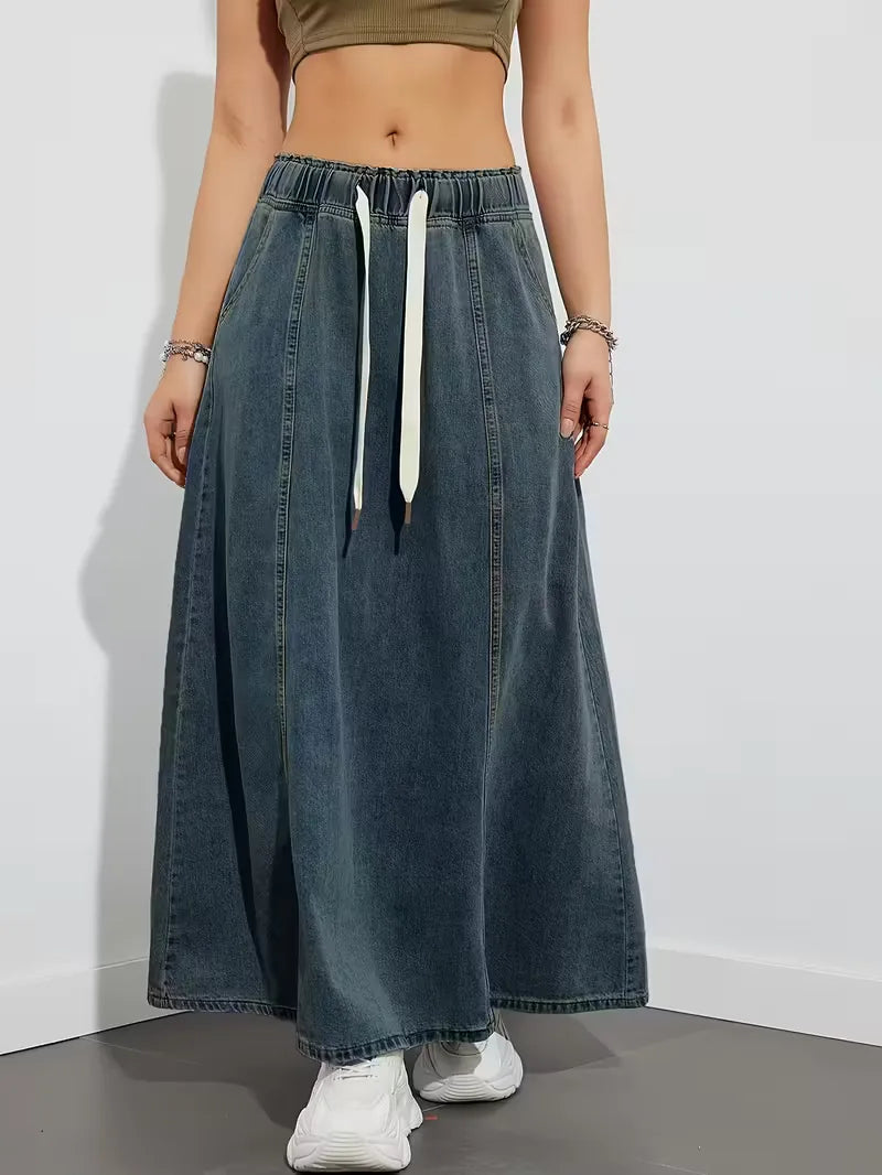 Jupe maxi en denim femme a taille elastique - Confortable et pratique 0