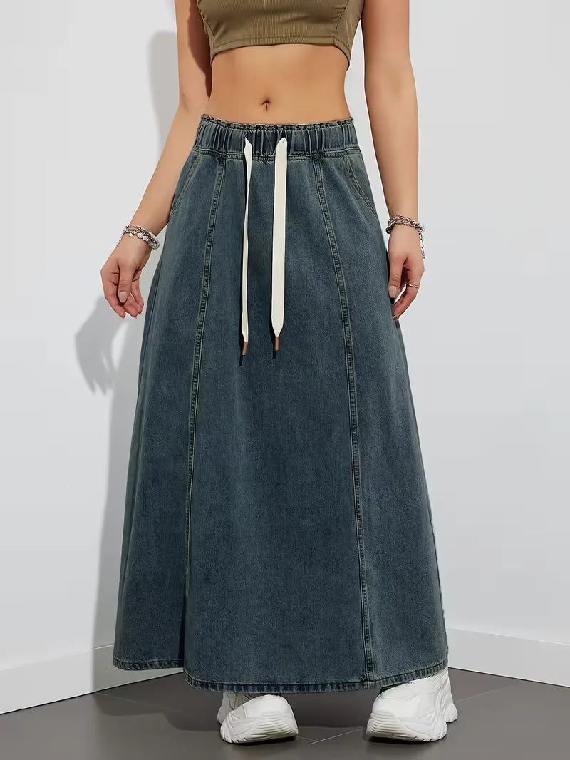 Jupe maxi en denim femme a taille elastique - Confortable et pratique 2