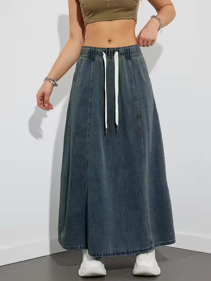 Jupe maxi en denim femme a taille elastique - Confortable et pratique 3