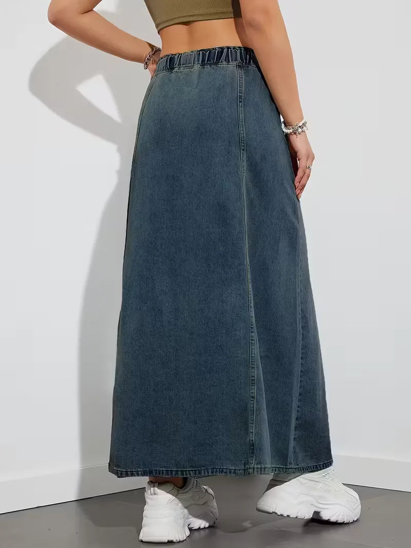 Jupe maxi en denim femme a taille elastique - Confortable et pratique 4