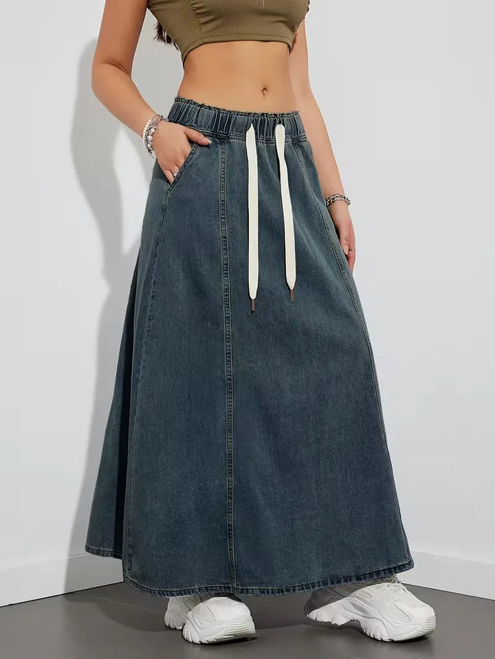 Jupe maxi en denim femme a taille elastique - Confortable et pratique 5