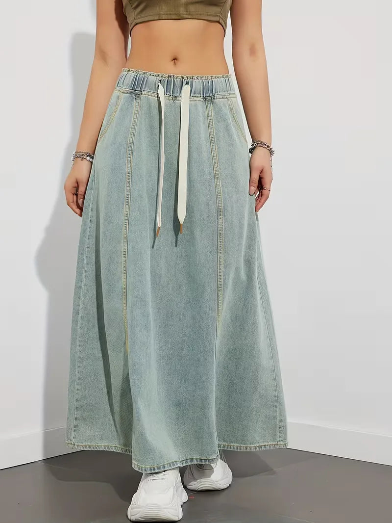 Jupe maxi en denim femme a taille elastique - Confortable et pratique 6
