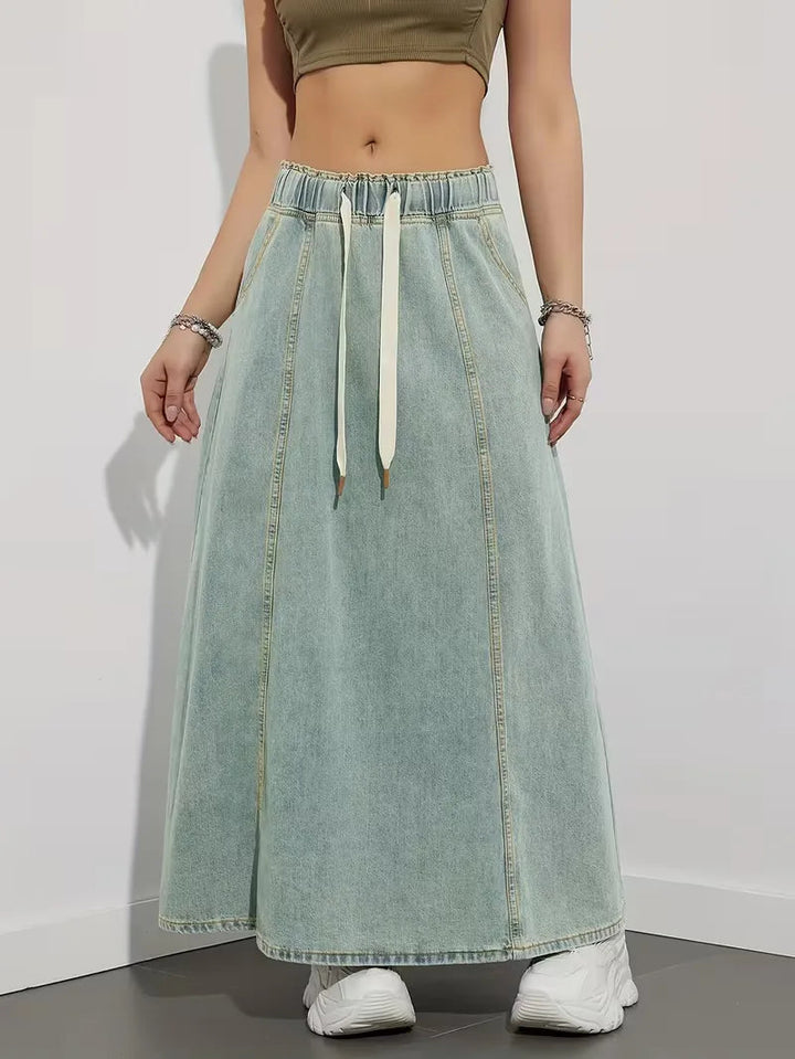 Jupe maxi en denim femme a taille elastique - Confortable et pratique 8
