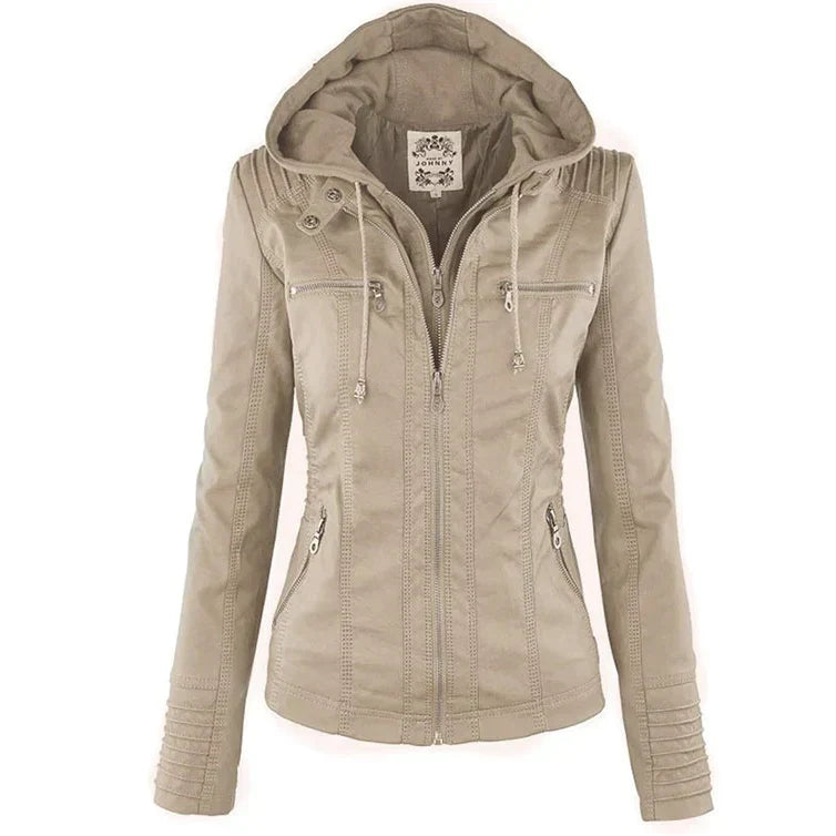 Ivory™ | Veste en Cuir pour Femmes Résistante aux Intempéries avec Capuche