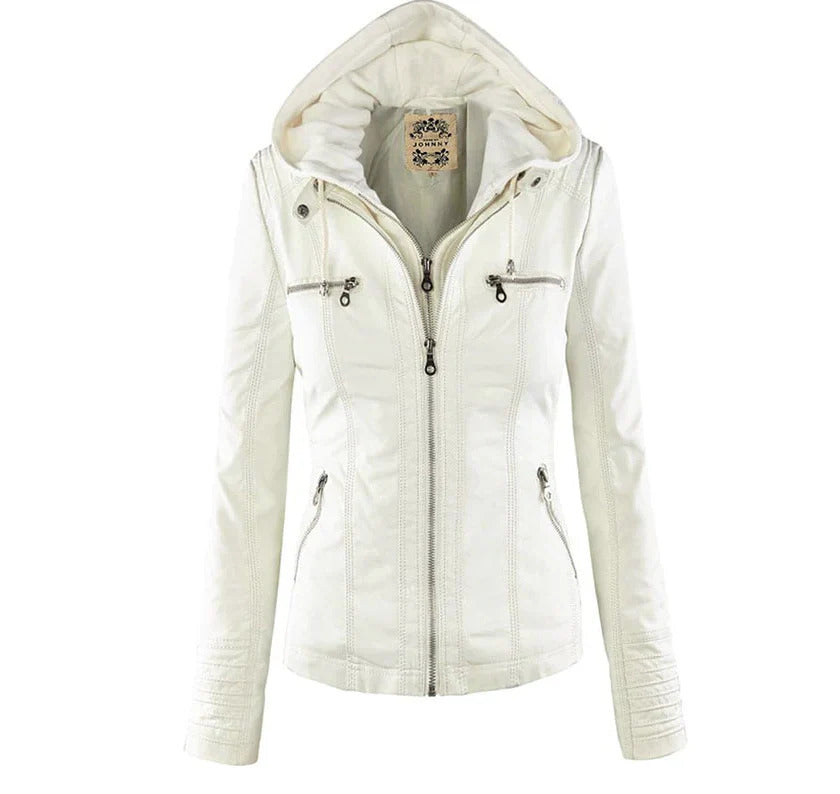 Ivory™ | Veste en Cuir pour Femmes Résistante aux Intempéries avec Capuche