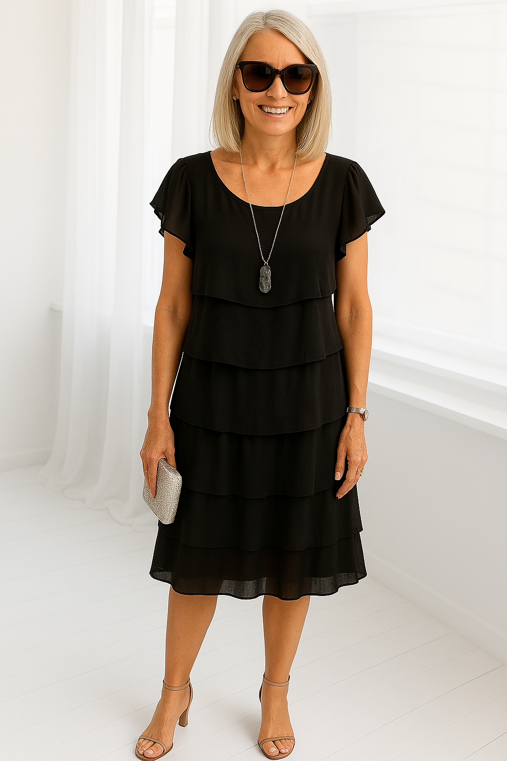 Karen | Robe midi à manches courtes et volants pour femme 1