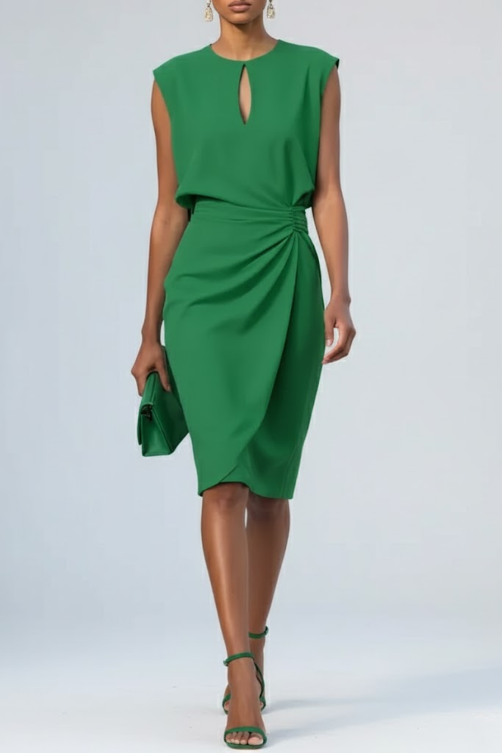 Katarzyna | Robe cocktail midi pour femme, décolleté en trou de serrure et taille froncée 4