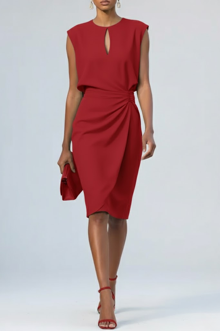 Katarzyna | Robe cocktail midi pour femme, décolleté en trou de serrure et taille froncée 5