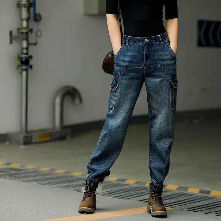 Jean femme patchwork poches pratiques