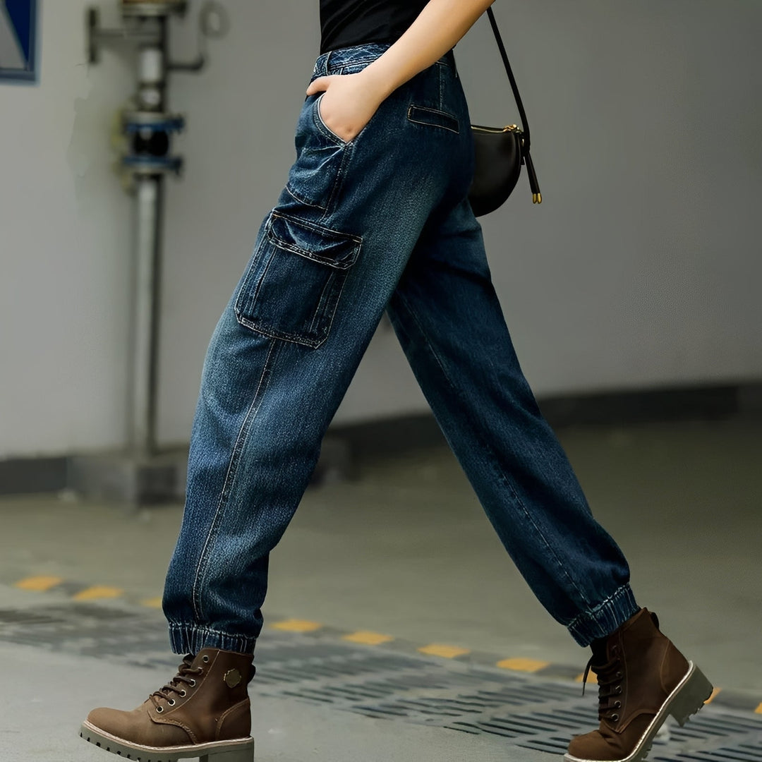 Jean femme patchwork poches pratiques