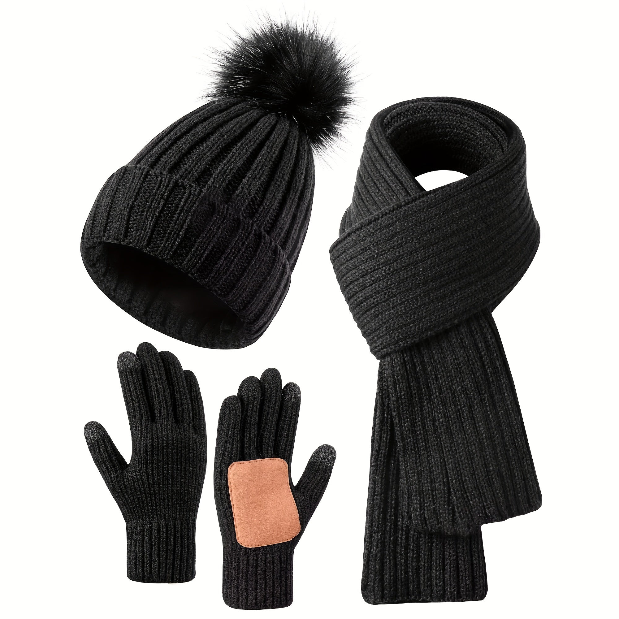 Ensemble d’hiver femme 3 en 1 en maille douce avec bonnet écharpe et gants