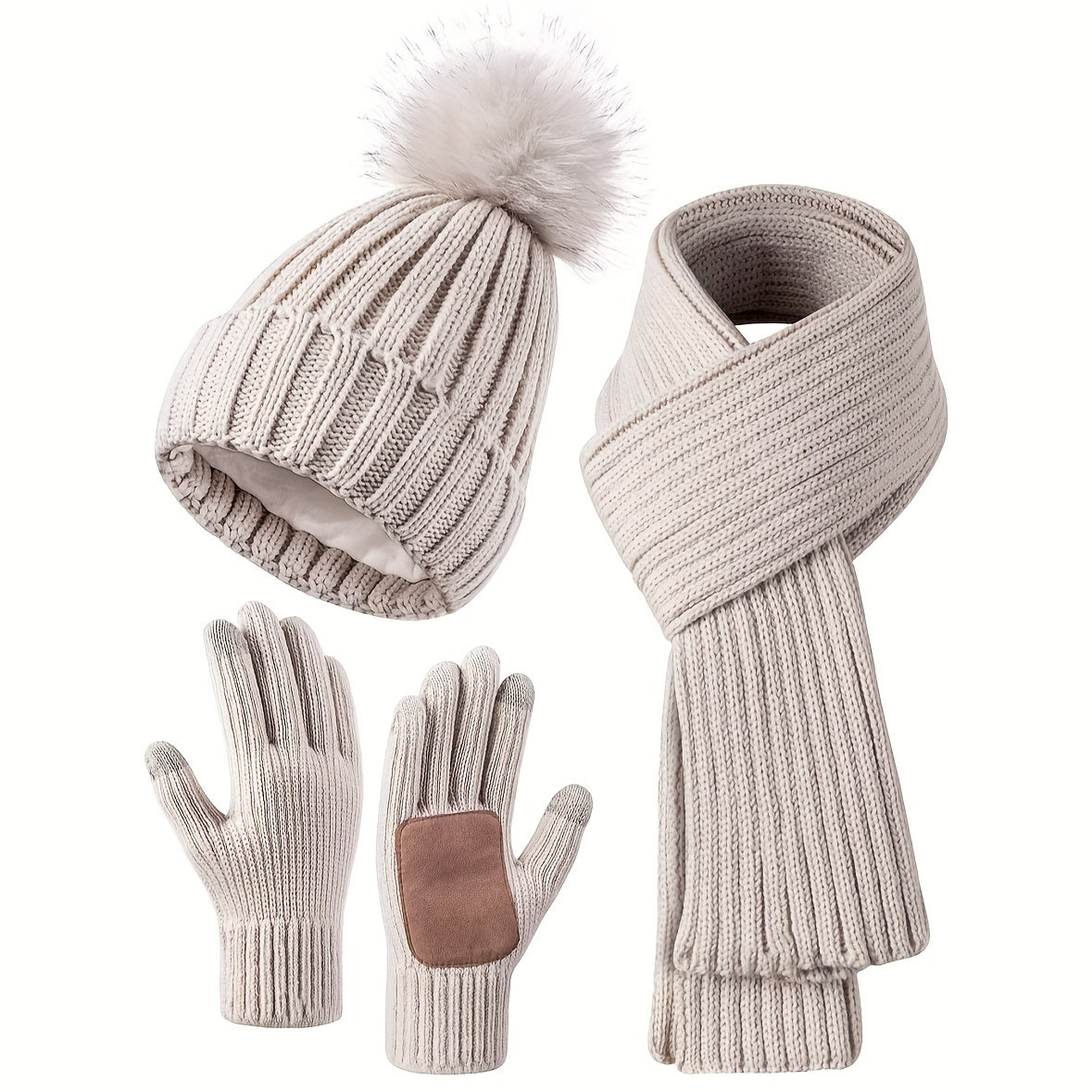Ensemble d’hiver femme 3 en 1 en maille douce avec bonnet écharpe et gants